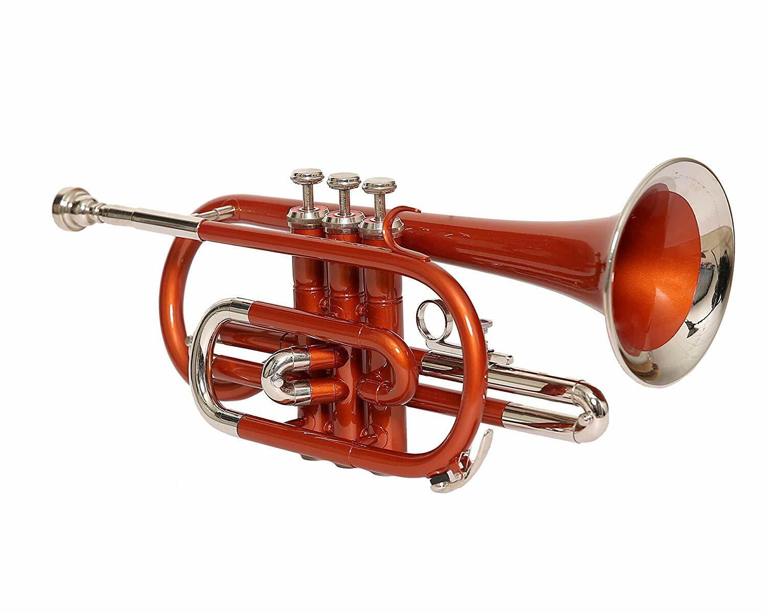 Brand New Orange Nickel Finish Bb Flat Cornet Trumpet +free Case+mouthpiece