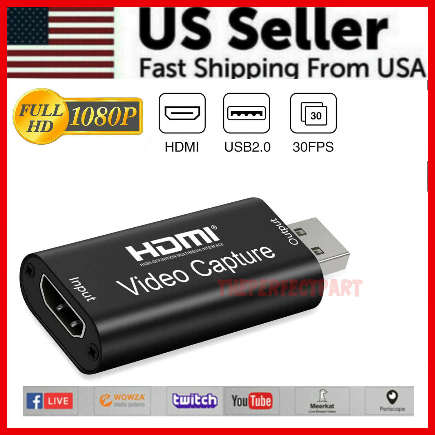 Hdmi To Usb Video Capture Card 1080p Recorder Phone Game Video Live Streaming Us