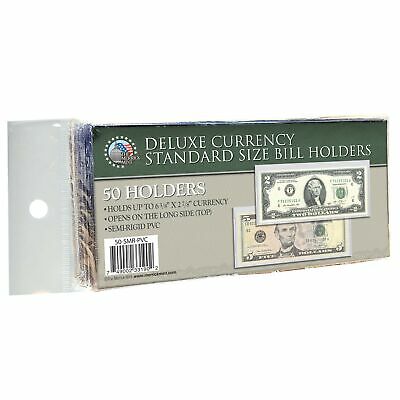 50 Currency Deluxe Holders Semi Rigid Vinyl For Banknotes Money Dollar Bill